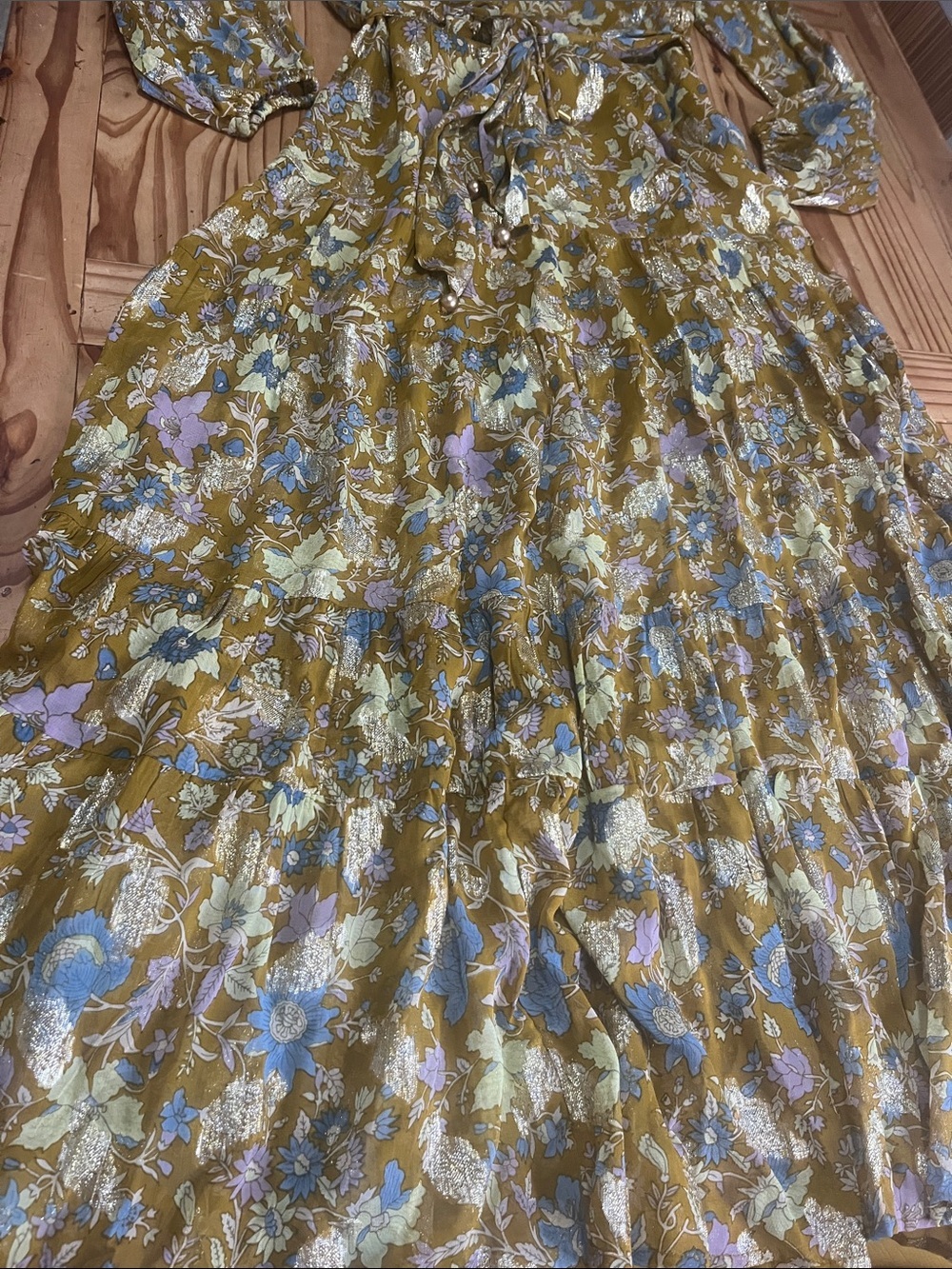 Karina Grimaldi Mustard Floral V-Neck Maxi Dress - Picture 6 of 15